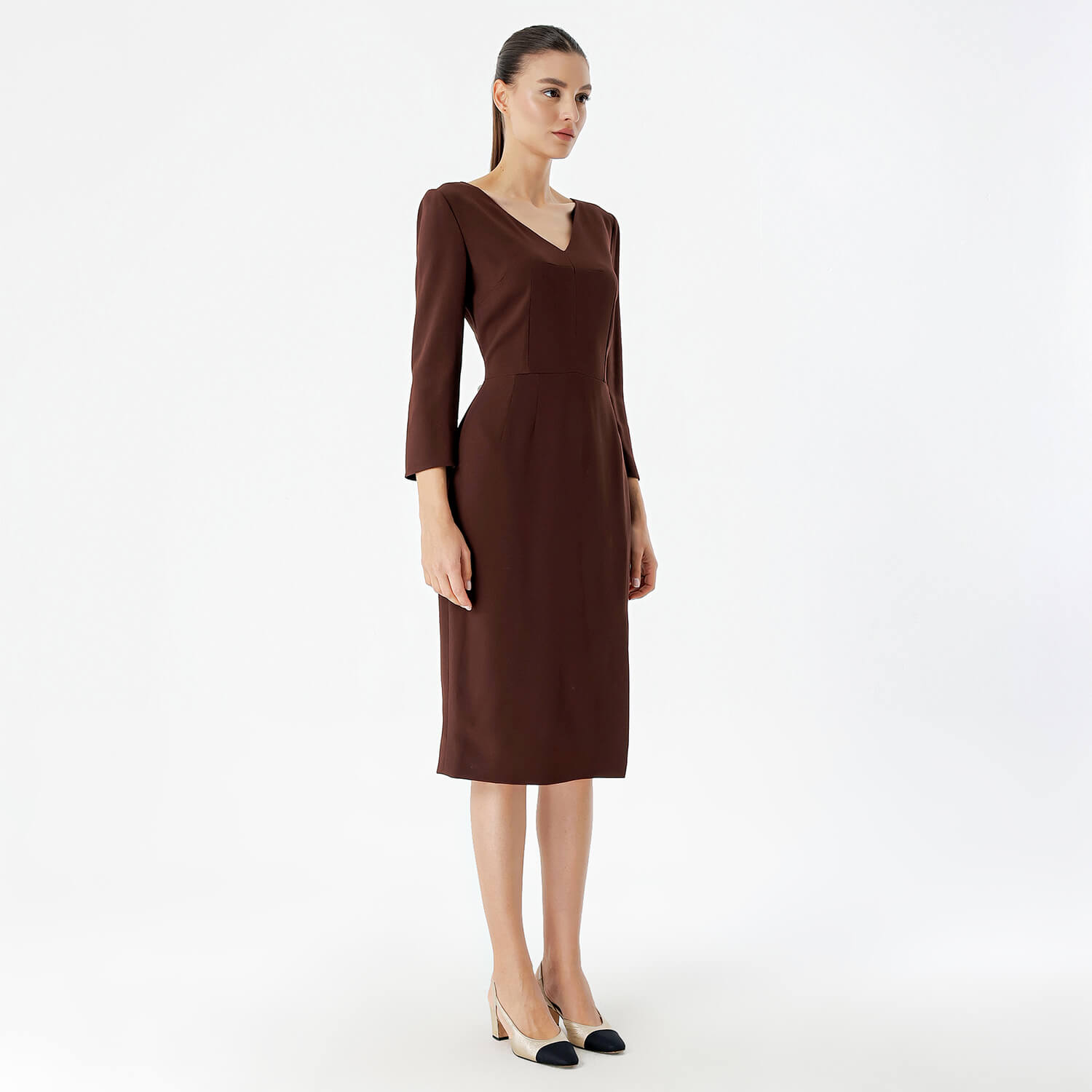 Dolce&Gabbana - Brown V Neck Midi Dress